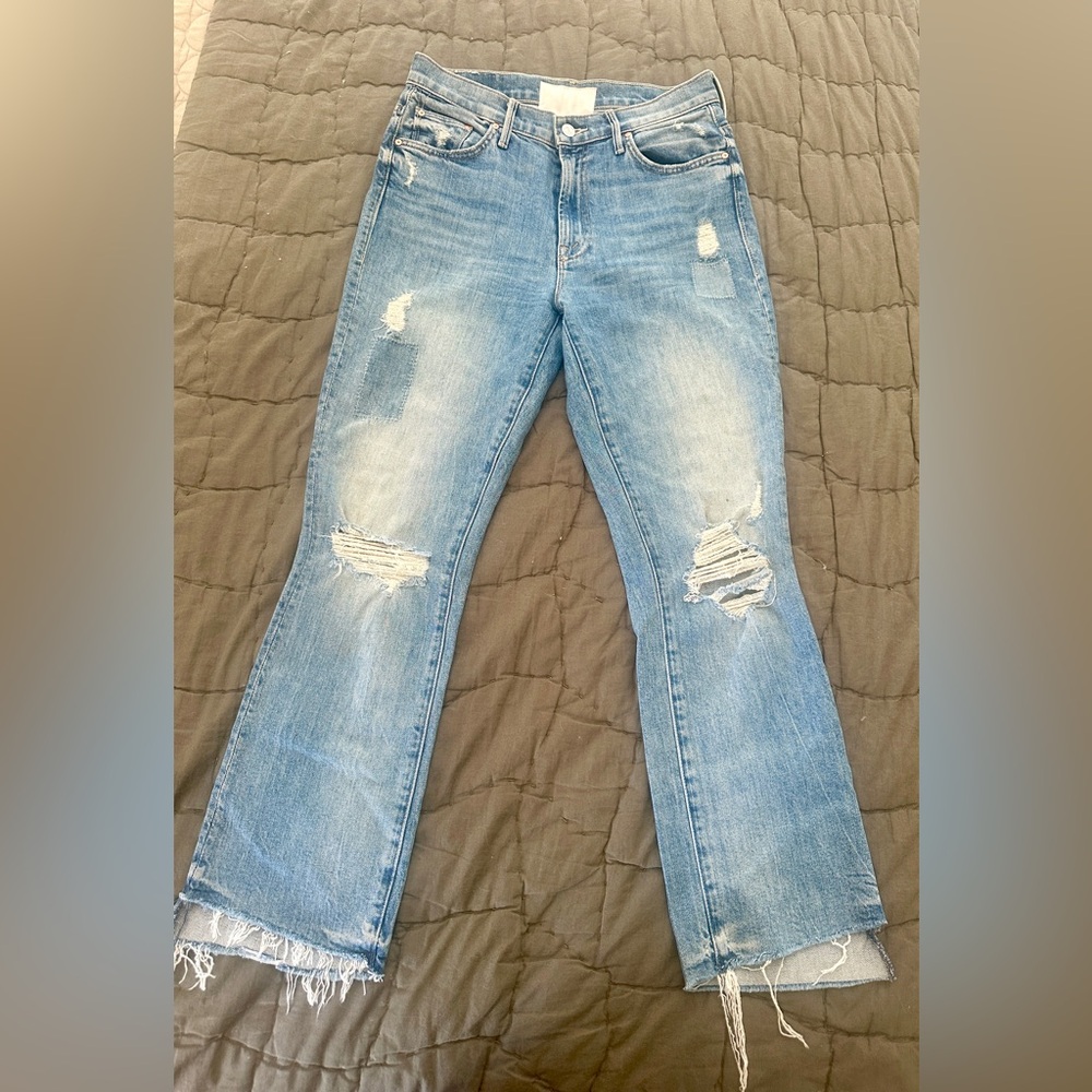 MOTHER Blue Distressed Ankle Jeans